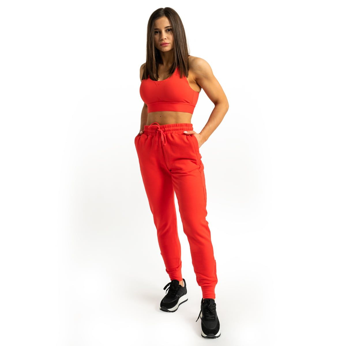 GymBeam Pantaloni tuta donna slim con coulisse e tasche Limitless Hot Red