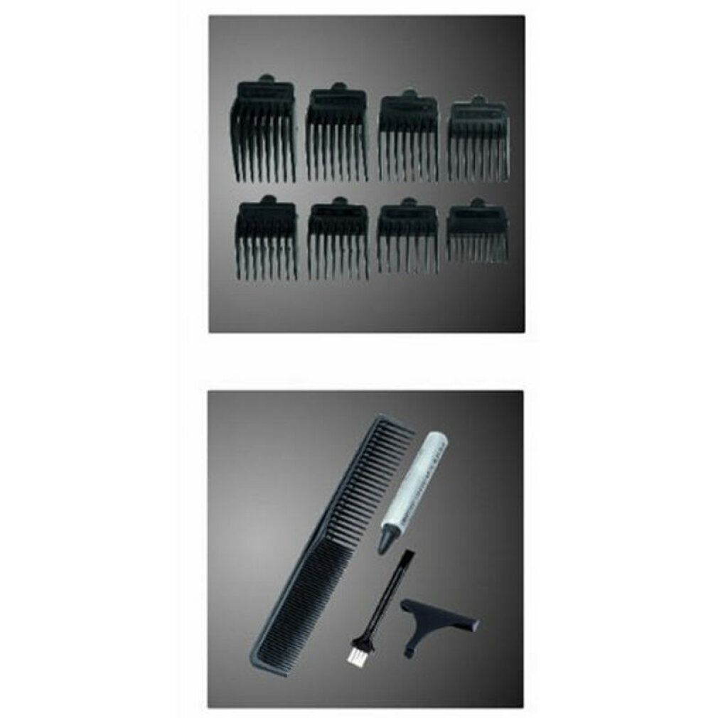 Accessori per tagliacapelli: pettini, pettine, spazzola e supporto.