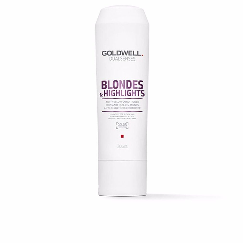 Conditioner anti-giallo Goldwell Blondes & Highlights. Flacone bianco, testo viola. 200ml.