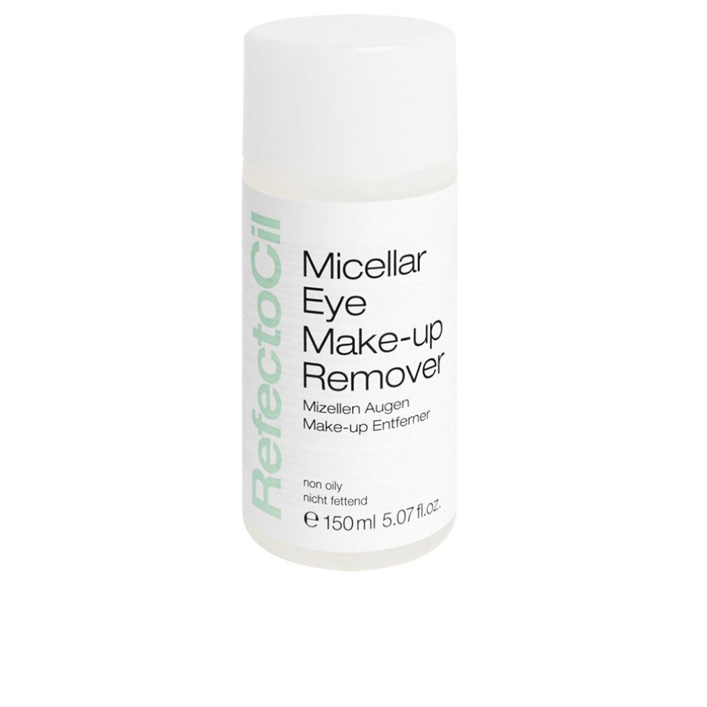 Flacone bianco con logo RefectoCil verde e scritta 'Micellar Eye Make-up Remover'. Contiene 150ml.