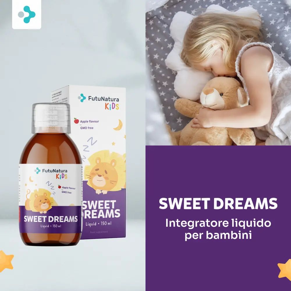 Bottiglia e scatola FutuNatura Sweet Dreams. Per un sonno migliore dei bambini.