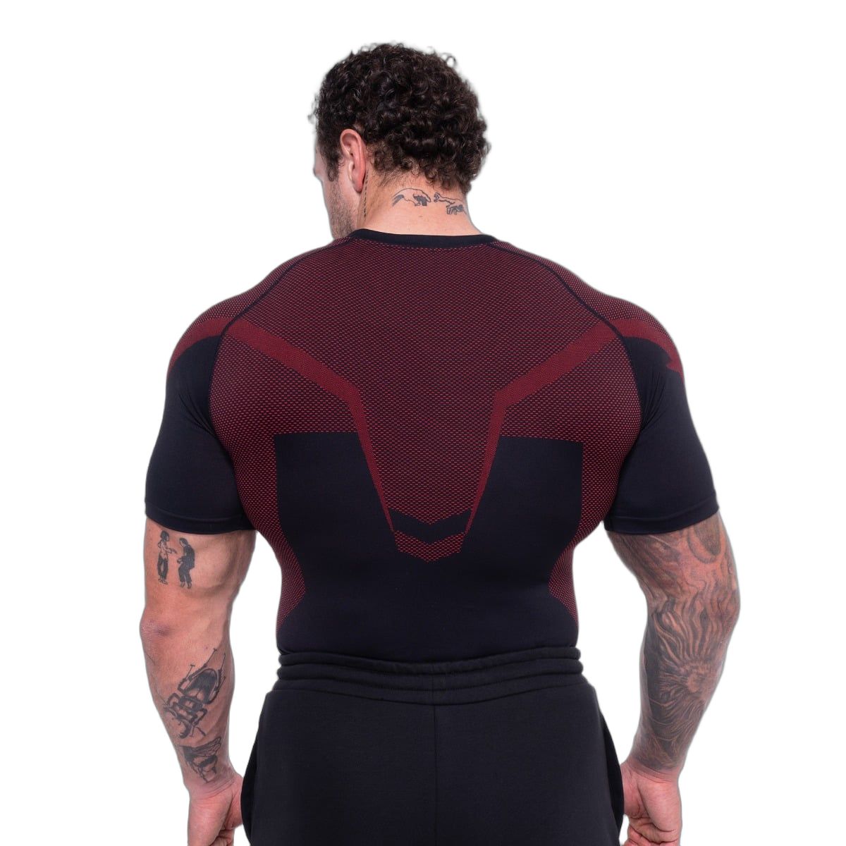 GymBeam Maglietta uomo senza cuciture nera e rossa