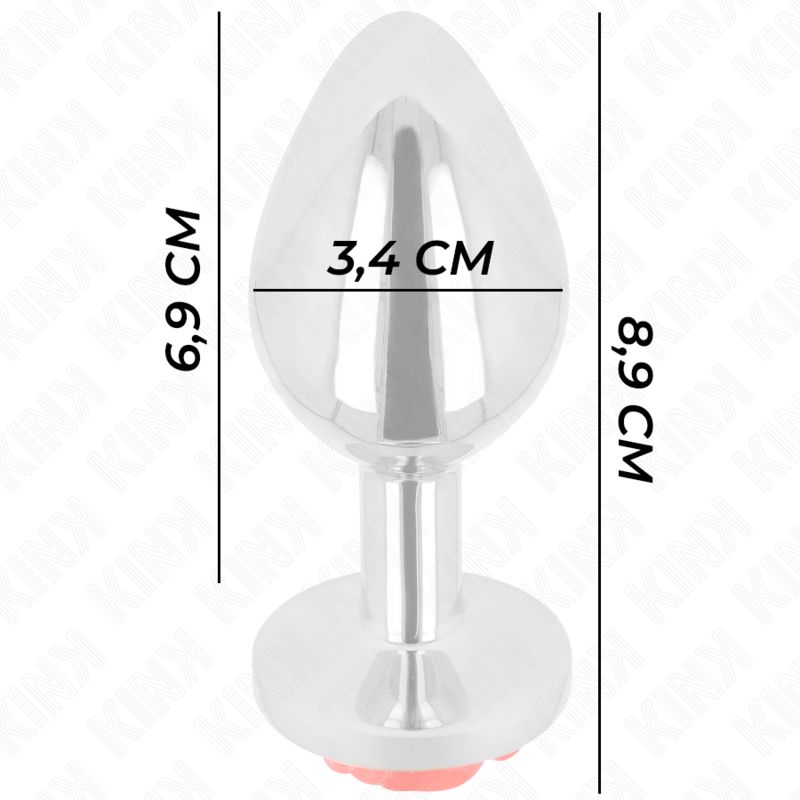 Plug anale in metallo con rosa rossa. Dimensioni: 6,9 cm lunghezza, 3,4 cm larghezza.