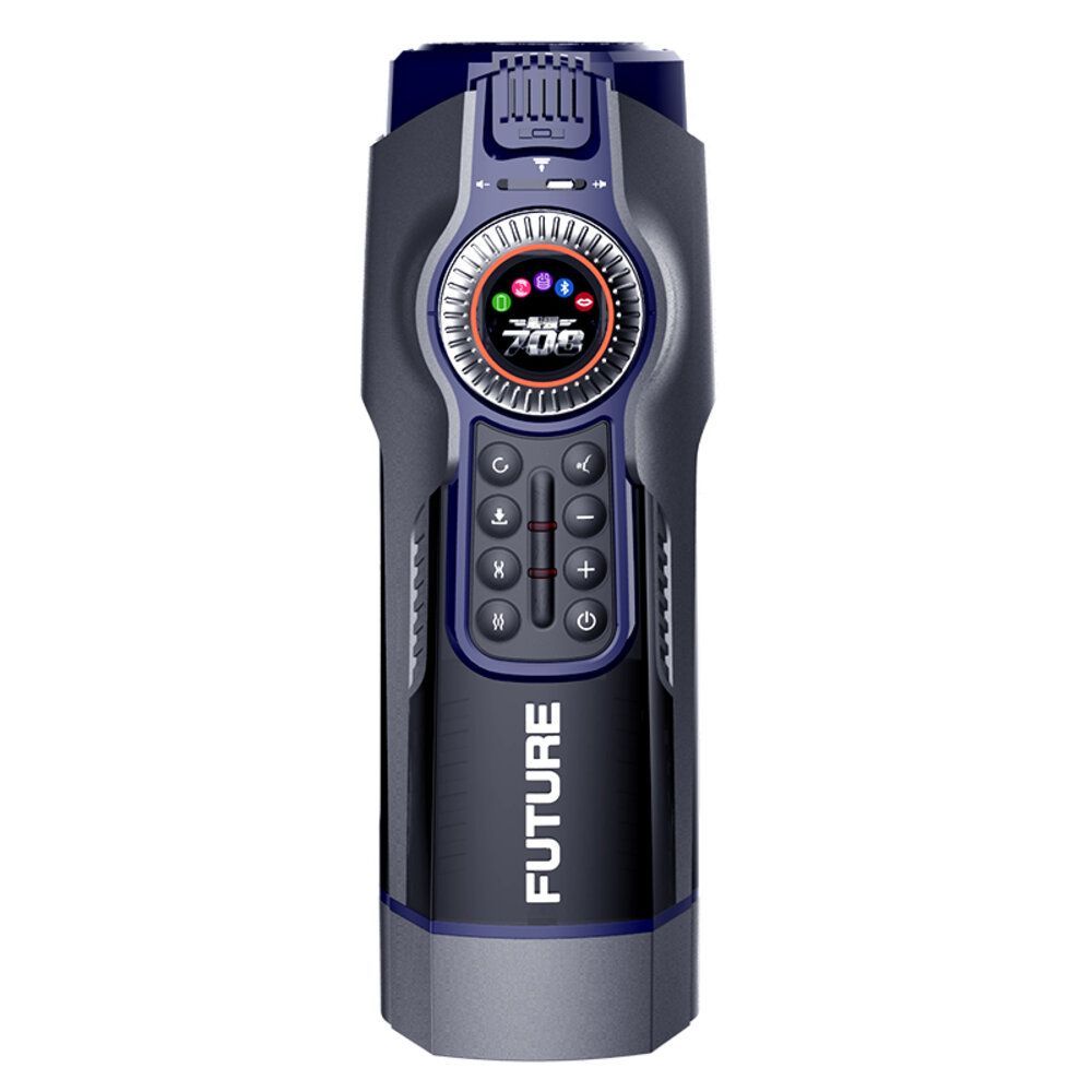 Dispositivo grigio-blu con pannello comandi, scritta FUTURE e logo 'leten'. Comandi rotondi e display numerico.