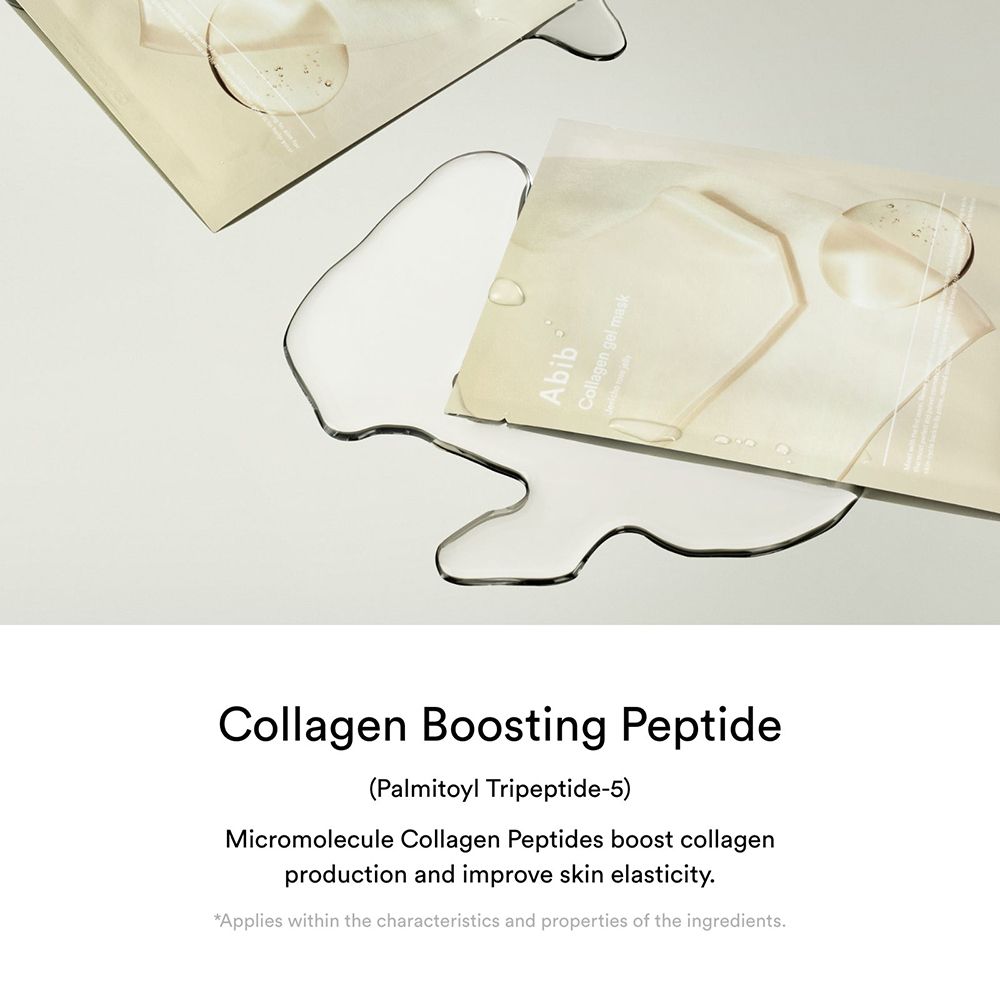 Due confezioni di maschere e gocce di liquido trasparente. Testo: Collagen Boosting Peptide. Micromolecule Collagen Peptides.