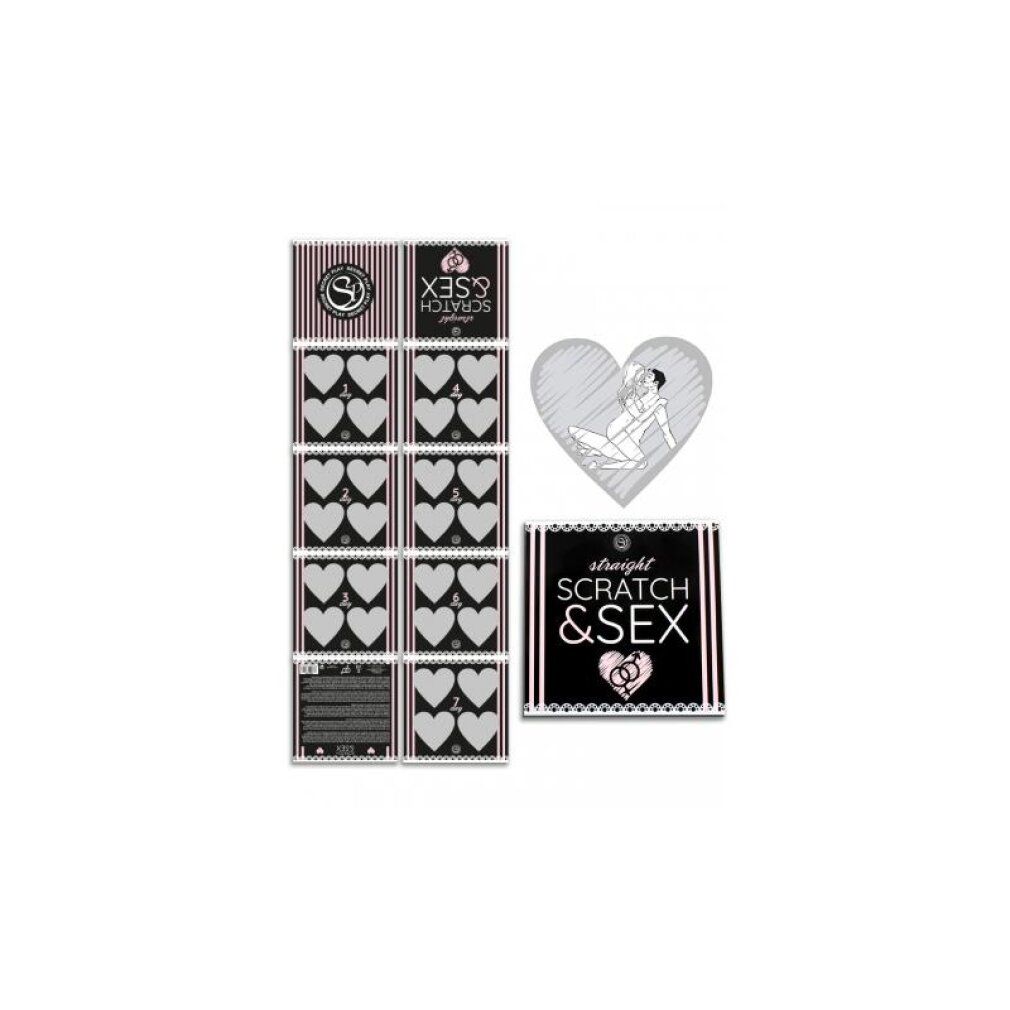 Gioco a gratter con 7 cuori che rivelano attività quotidiane per coppie. Include una grafica a forma di cuore con una coppia.