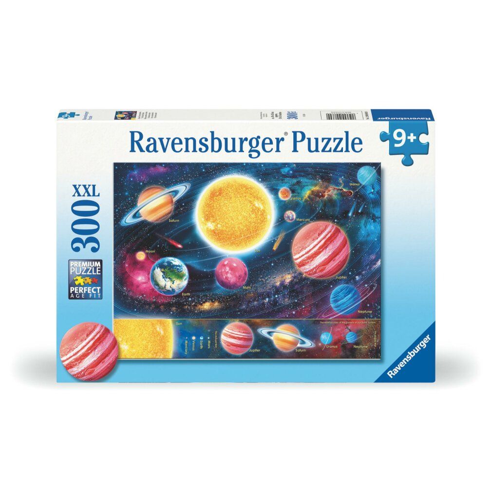 Ravensburger Puzzle Il sistema solare, 300 pezzi. Confezione con motivo puzzle. Età consigliata 9+. Formato XXL.