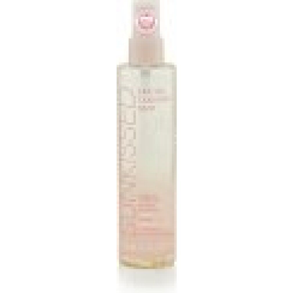 Spray viso trasparente. Etichetta rosa con testo: Sunkissed, Facial Tanning Mist, 95% Natural Formula, Vegan, contiene acido ialuronico. 125ml.