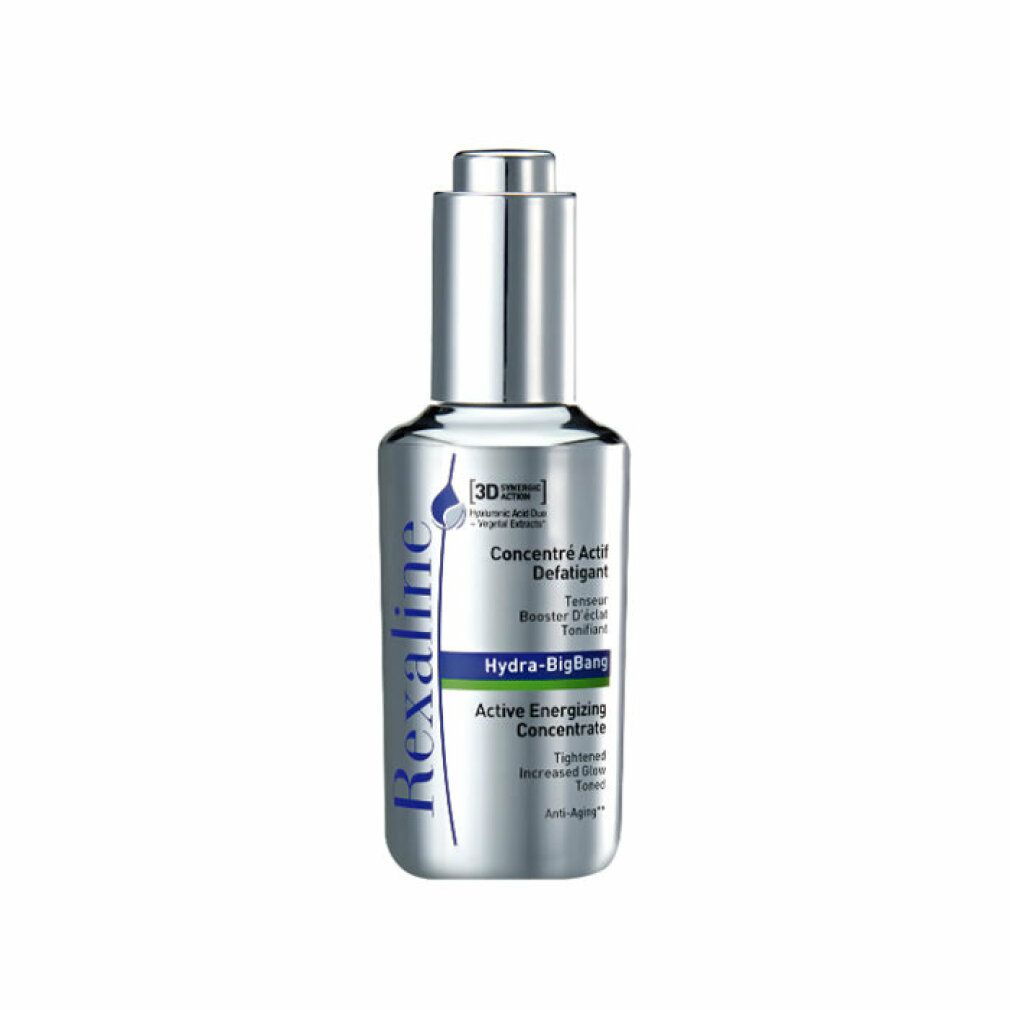 Flacone argento con applicatore a pipetta. Scritta: Rexaline, Hydra-BigBang, Active Energizing Concentrate.