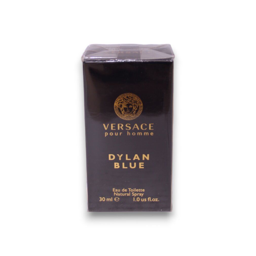 Confezione nera con logo dorato e scritta: VERSACE pour homme DYLAN BLUE. 30 ml.