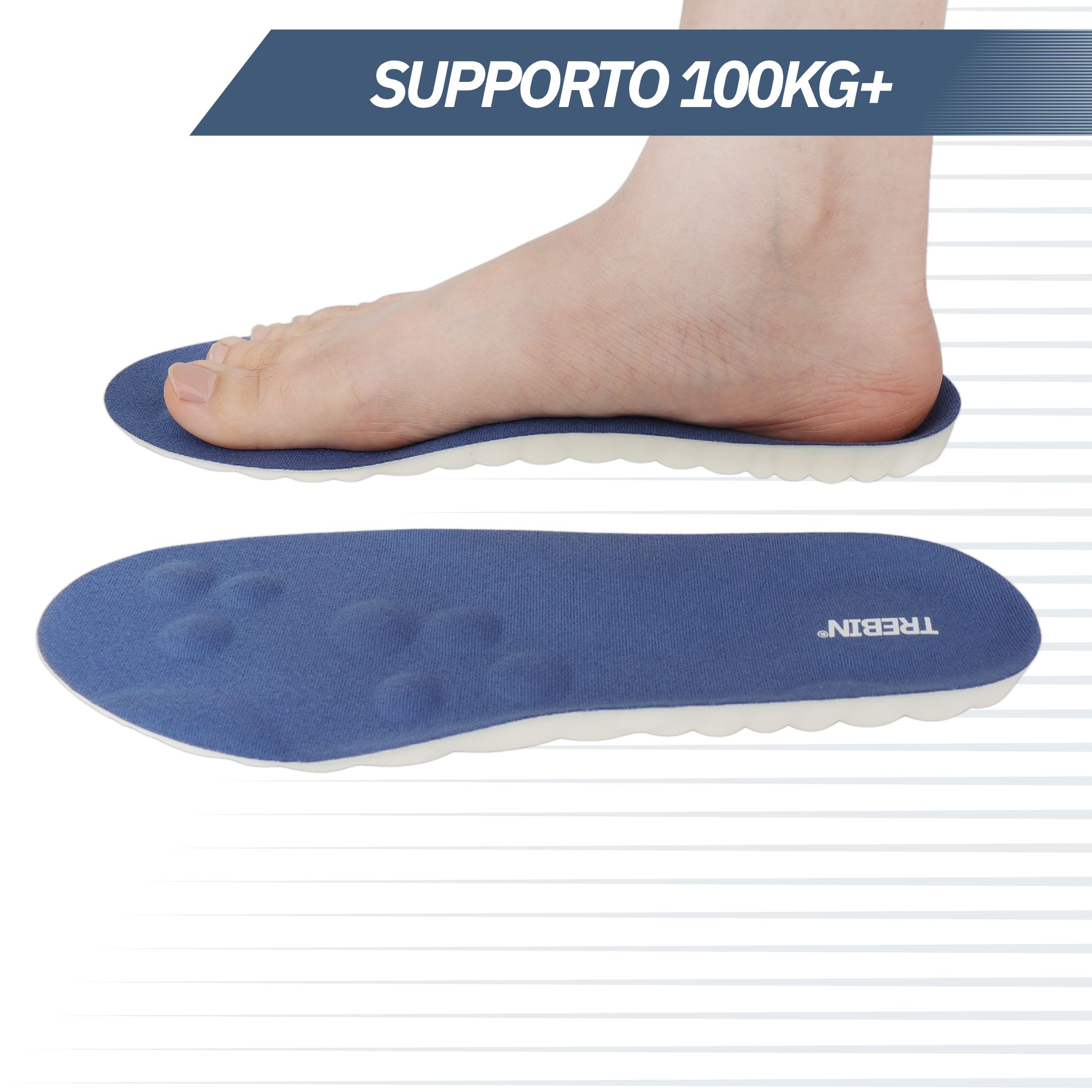 Soletta ortopedica con impronta del piede, che mostra la vestibilità e il supporto.