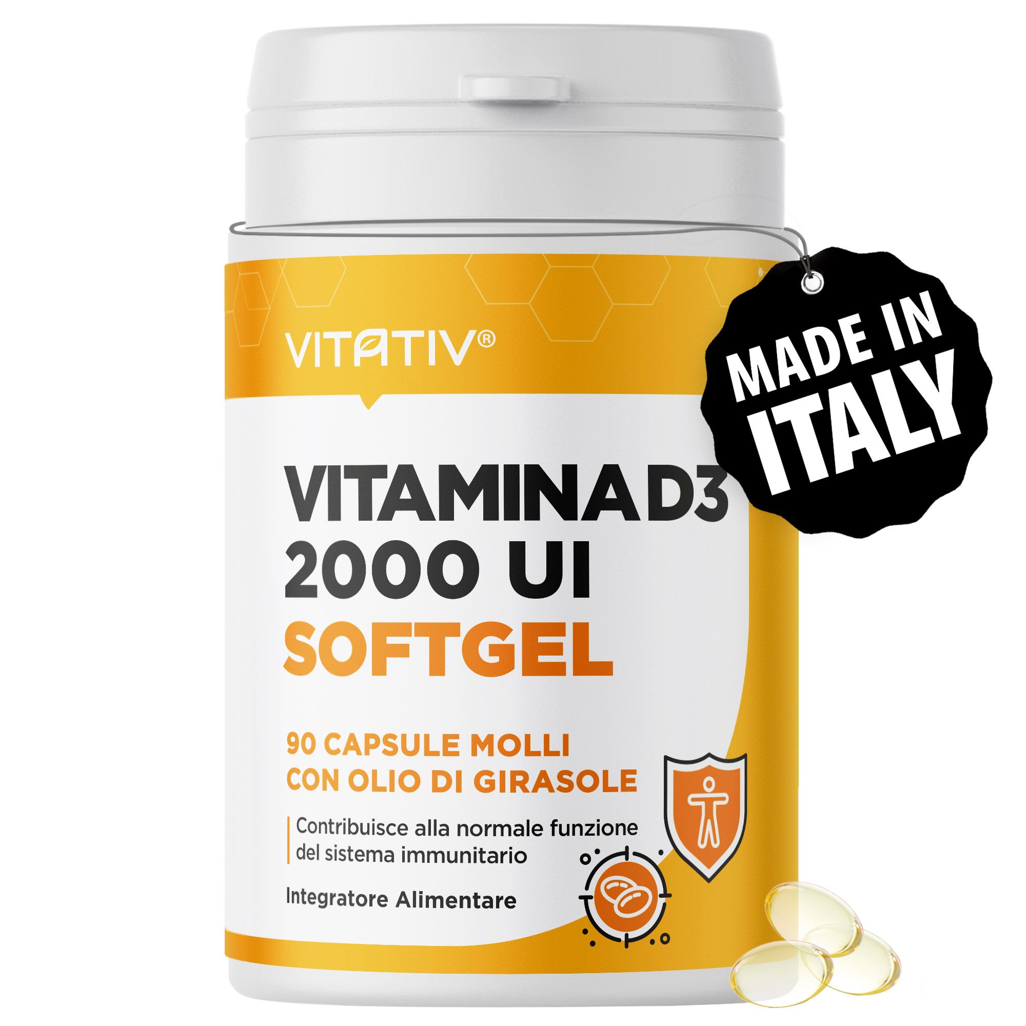 VITATIV® Vitamina D3 2000 UI Mini Softgel - Capsule Molli con Olio di Girasole