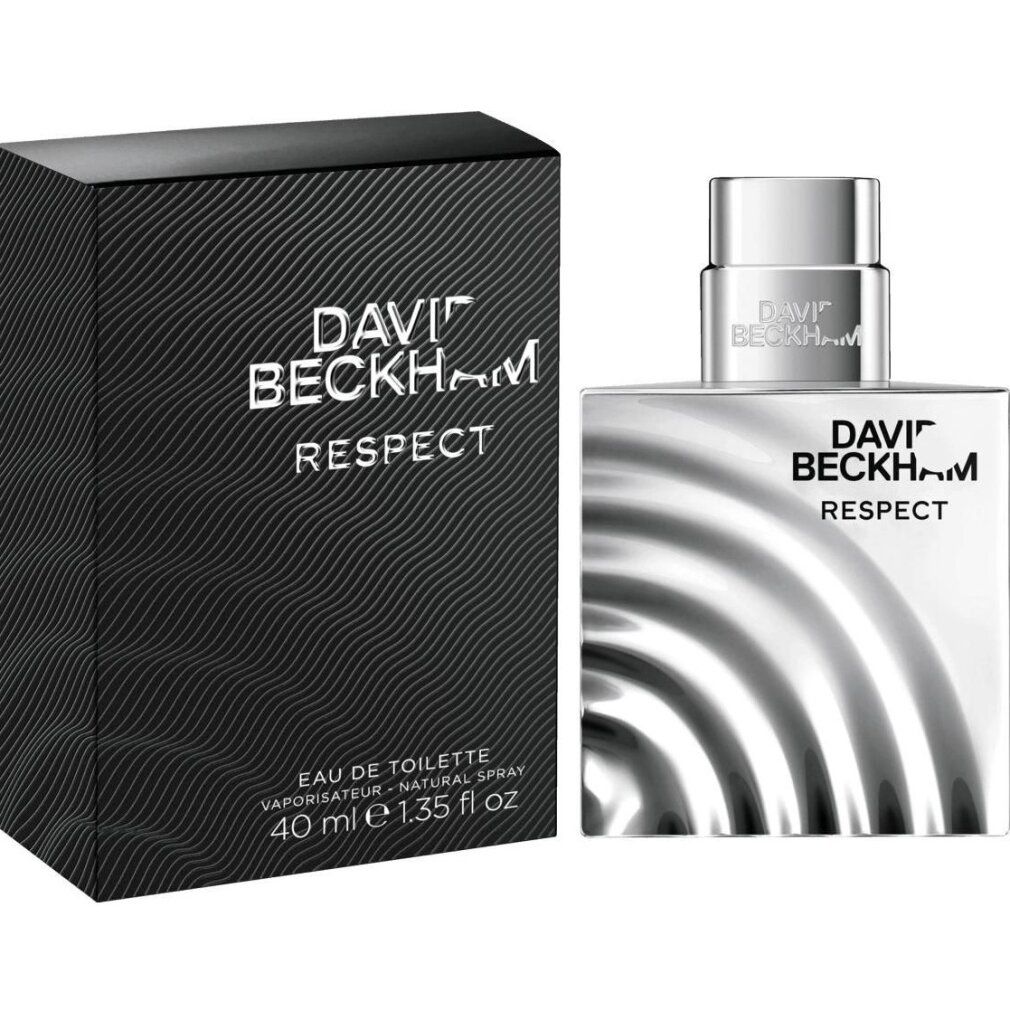 Flacone e confezione. Flacone: argentato. Confezione: nera. Scritta: DAVID BECKHAM RESPECT.