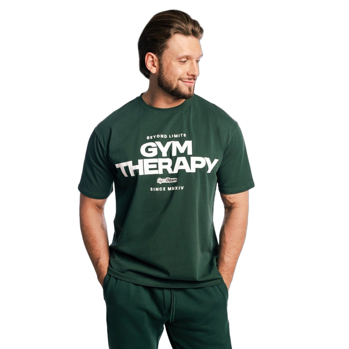 GymBeam T-shirt uomo oversize in cotone a manica corta Gym Therapy Forest