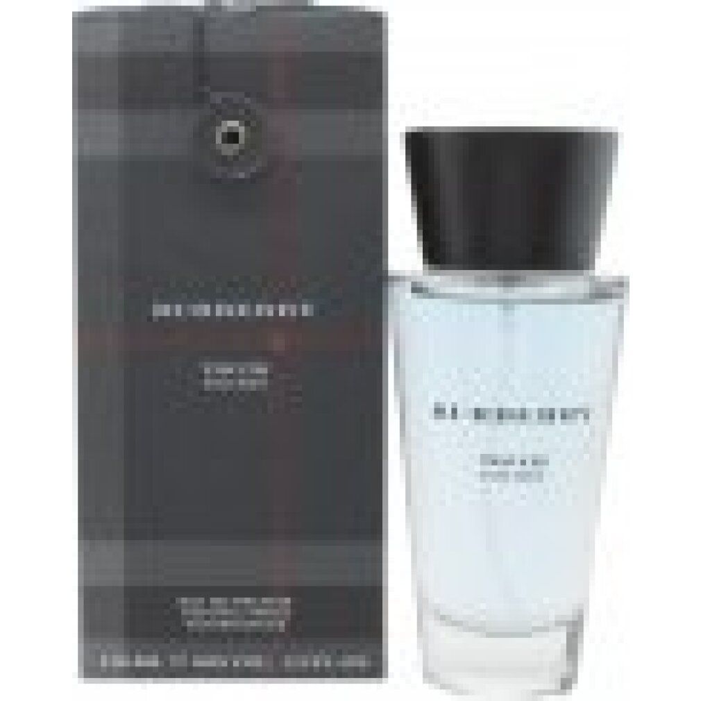 Burberry Touch for Men Eau de Toilette Spray. Flacone e confezione con motivo a quadri. Tappo nero. Testo: Burberry, Touch for Men.