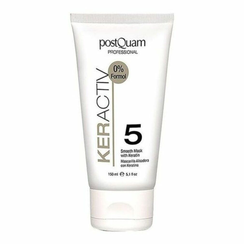 Tubo bianco con scritta nera KERACTIV 5, 'Smooth Mask with Keratin'. Marca: postQuam PROFESSIONAL. 0% Formal.