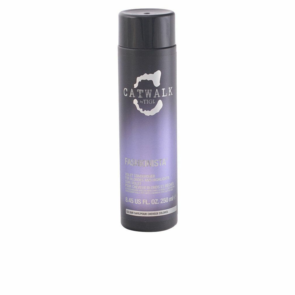 Balsamo viola. Bottiglia cilindrica con sfumatura viola. Scritta: CATWALK by TIGI, Fashionista. 250ml.