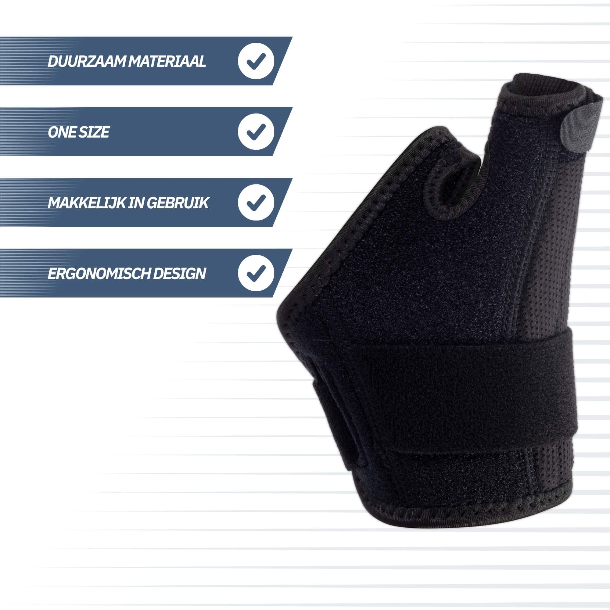 Tutore per pollice con chiusura in velcro per stabilizzazione.