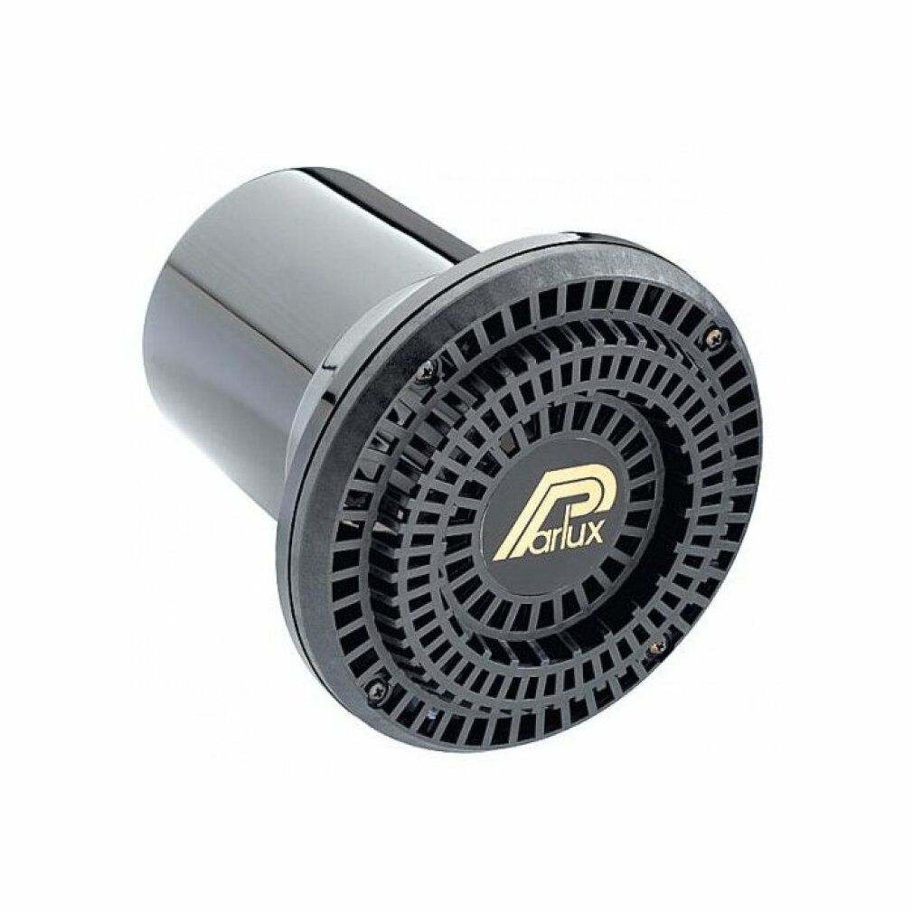 Diffusore nero con logo Parlux. Corpo cilindrico con attacco rotondo a griglia. Logo Parlux dorato.