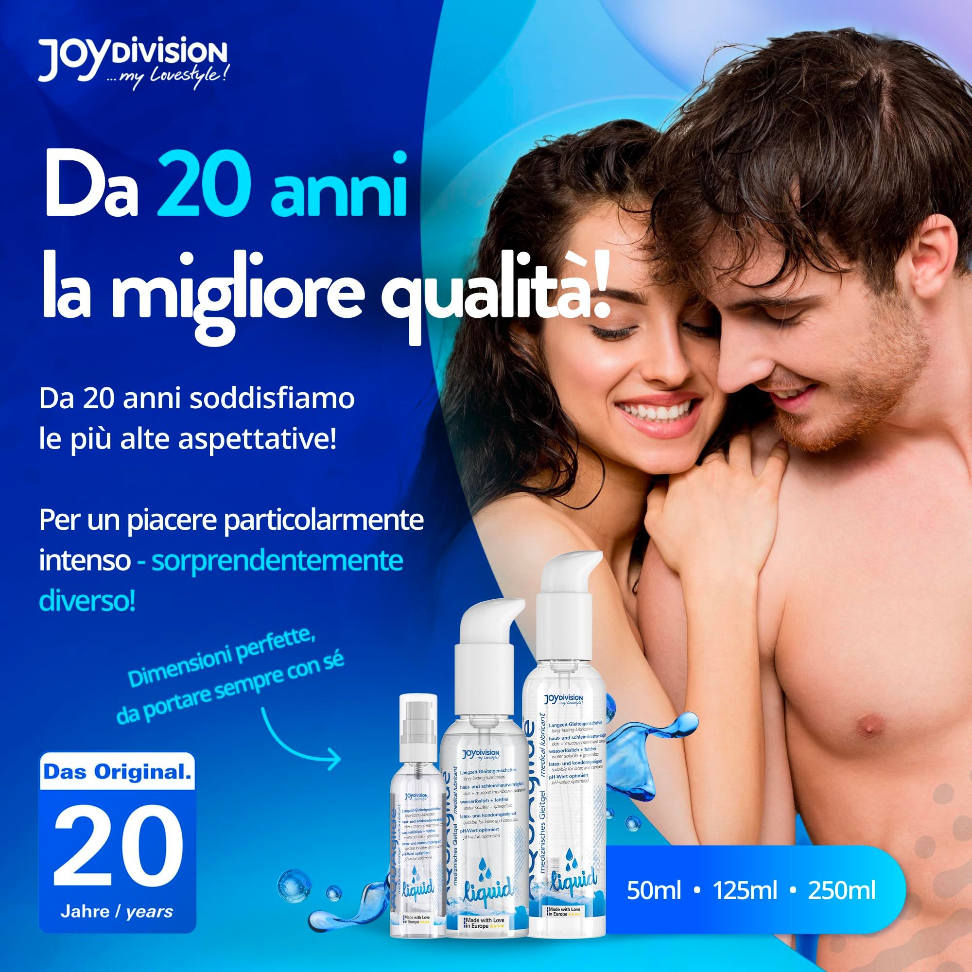 Joydivision AQUA GLIDE Liquid lubrificante, flaconi da 50ml, 125ml, 250ml.