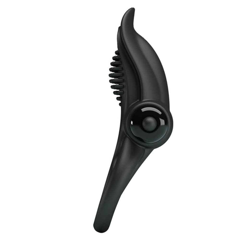 Anello penieno nero con stimolatore. Forma curva.