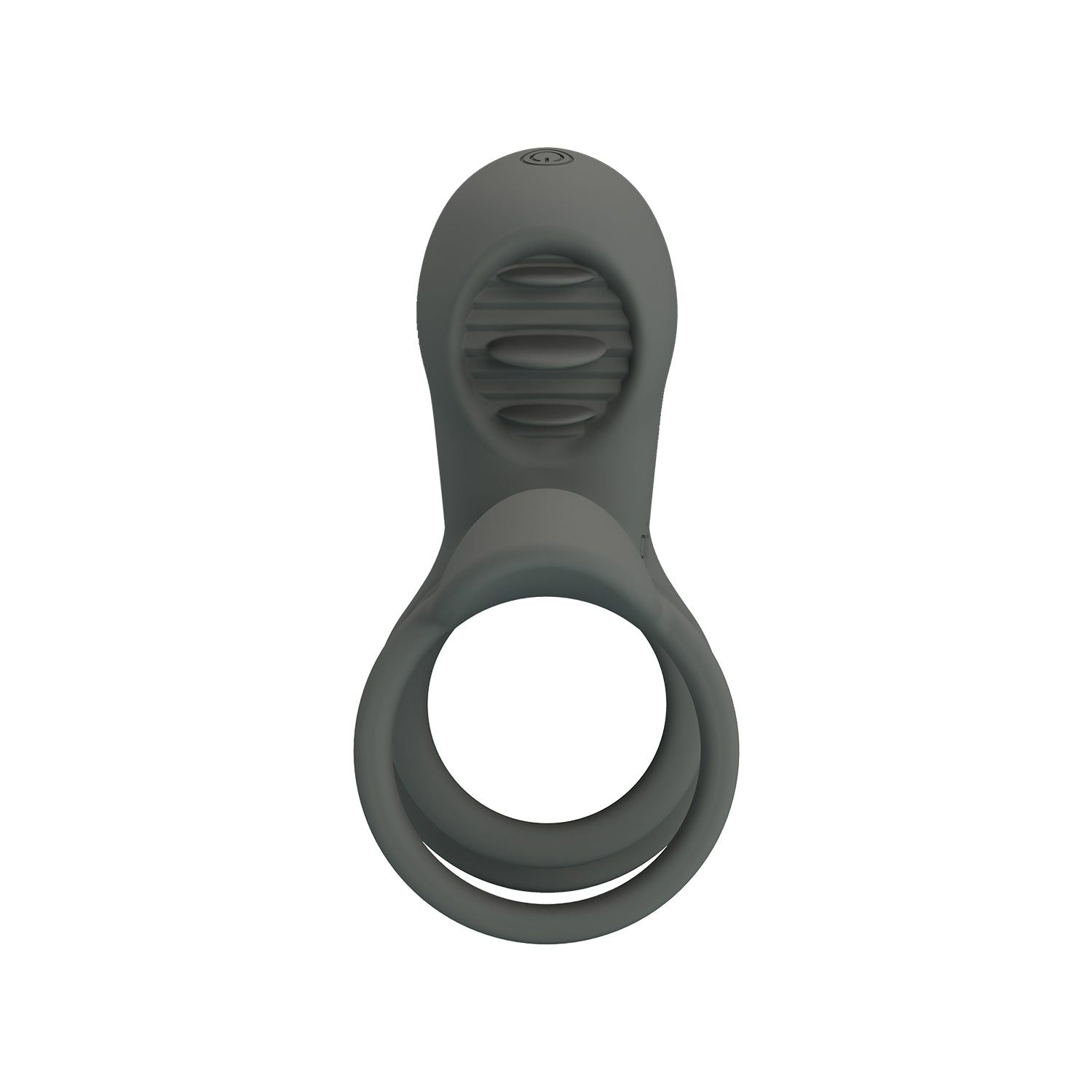 Prodotto benessere grigio con due anelli e parte curva con scanalature.