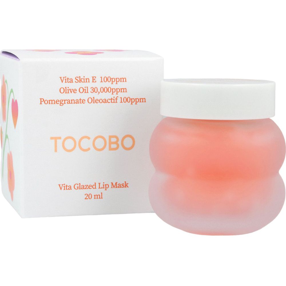 Confezione: Scatola e vasetto. Testo: « TOCOBO Vita Glazed Lip Mask ». Volume: 20 ml.