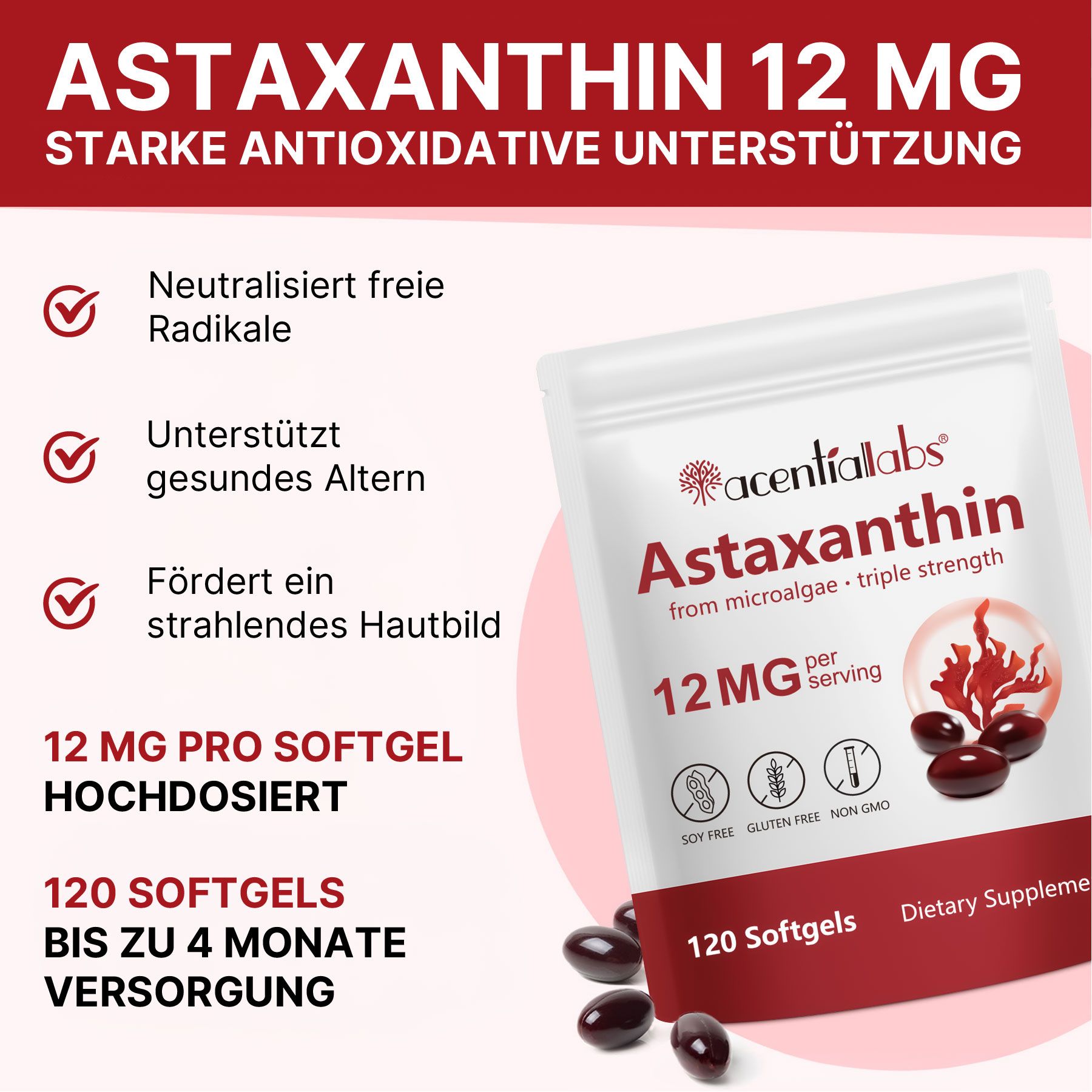 Aliver Astaxantina ad Alto Dosaggio Antiossidante per il Sistema Immunitario con Estratto di Alghe