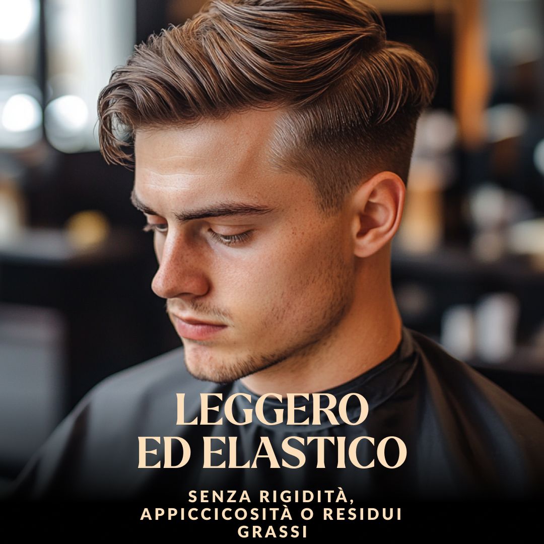Uomo con capelli acconciati, dall'aspetto leggero ed elastico.