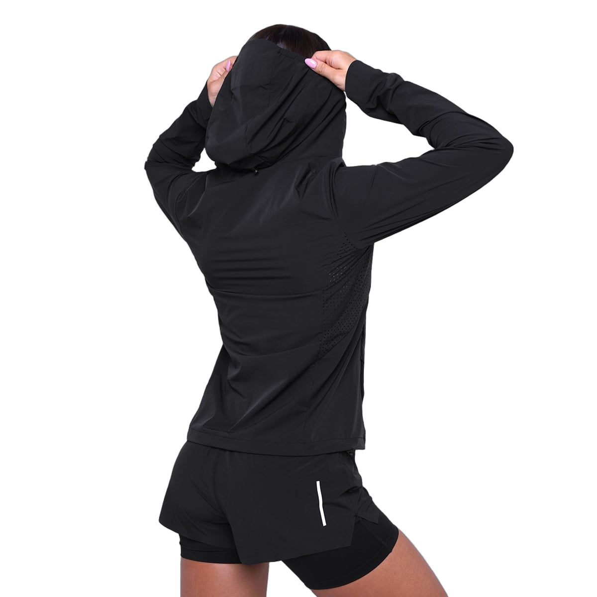 GymBeam Giacca Pulse Running donna slim con zip cappuccio Black