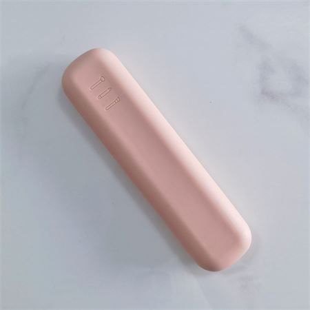 Una custodia allungata rosa con tre piccole icone sulla parte superiore.