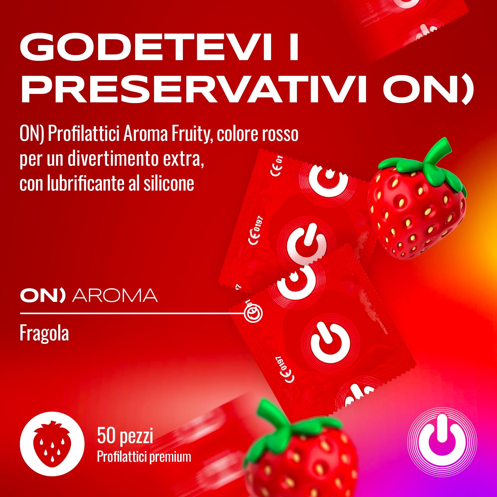 Preservativi rossi aroma fragola, confezione da 50.