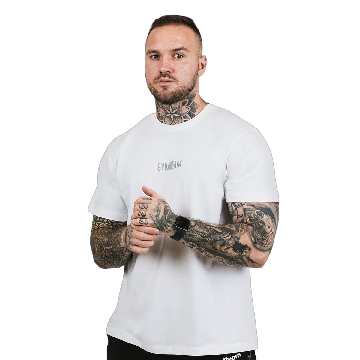 GymBeam T-shirt uomo FIT regular in cotone bianca