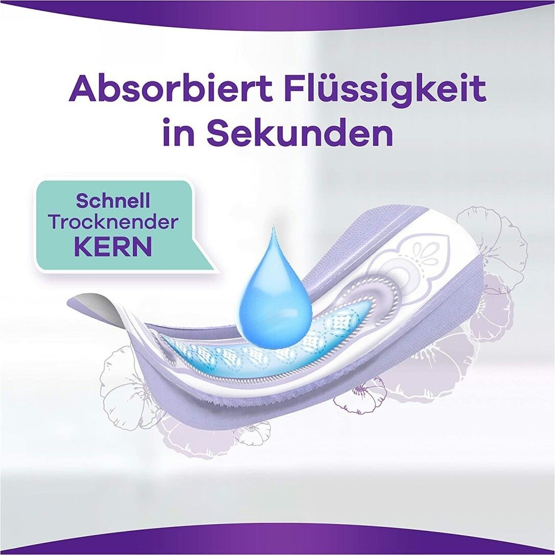 Assorbente Always Discreet con goccia. Testo: Anima ad asciugatura rapida.
