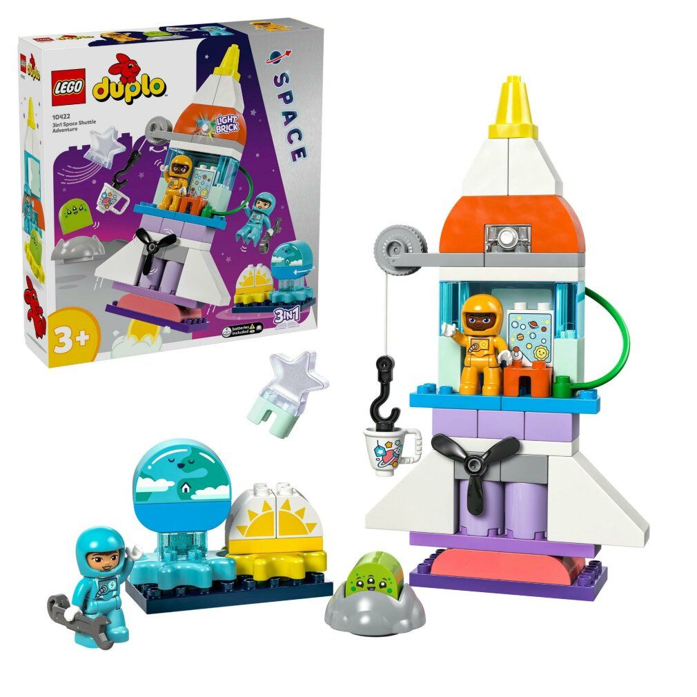 Set LEGO Duplo. Razzo con personaggi e accessori. Razzo e accessori mostrati separatamente. Età consigliata 3+.