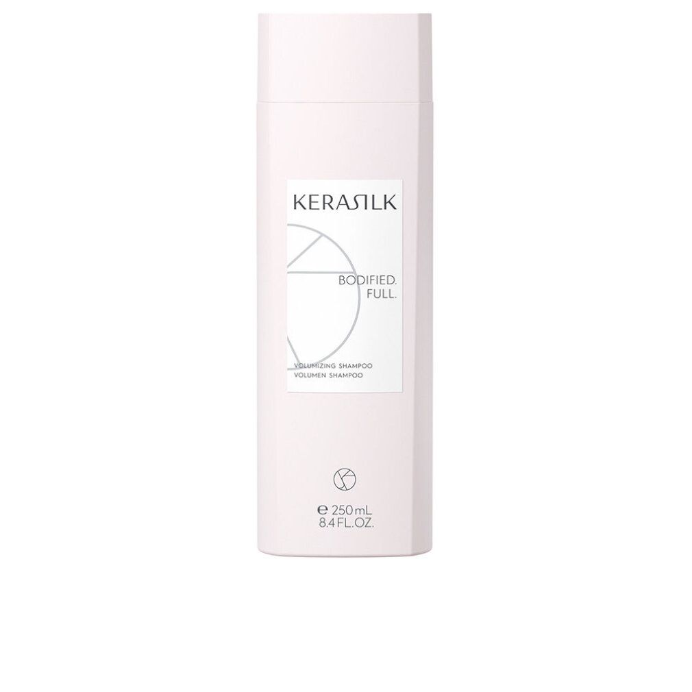 Flacone di shampoo Kerasilk. Etichetta bianca con scritta "BODIFIED FULL" e logo. Shampoo volumizzante.
