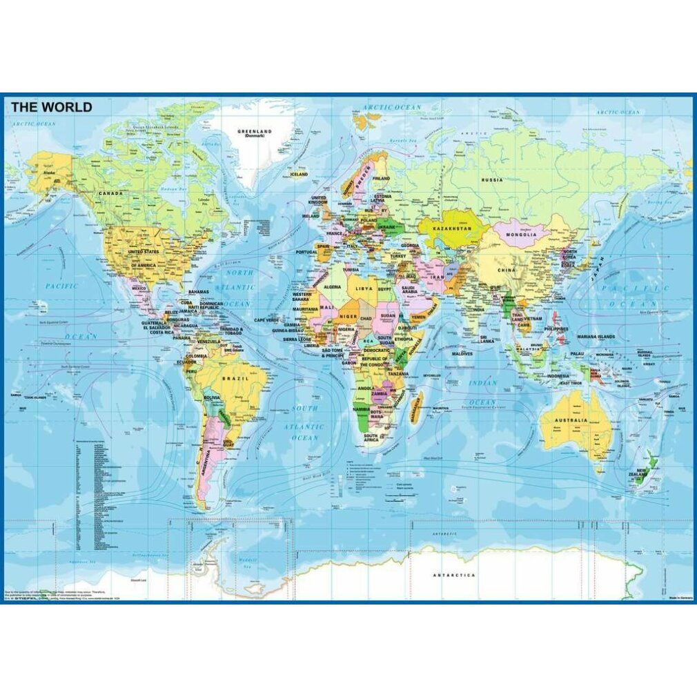 Puzzle Pz. Die Welt 200T xxl. Mappa del mondo a colori, con confini e nomi dei mari. Bordo blu.