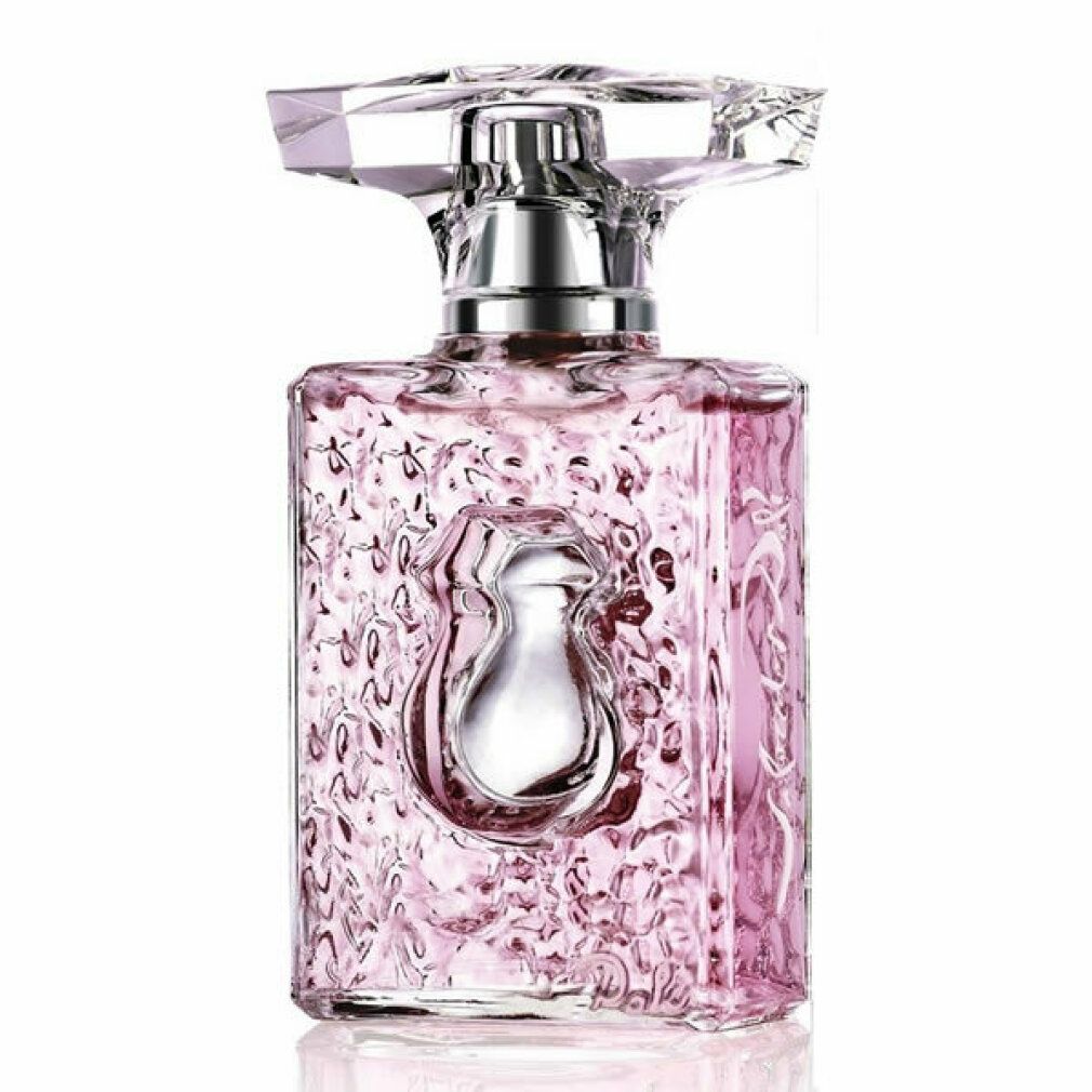 Flacone rosa con tappo argentato. Forma unica con elemento decorativo centrale. Profumo Dali dalia etv.