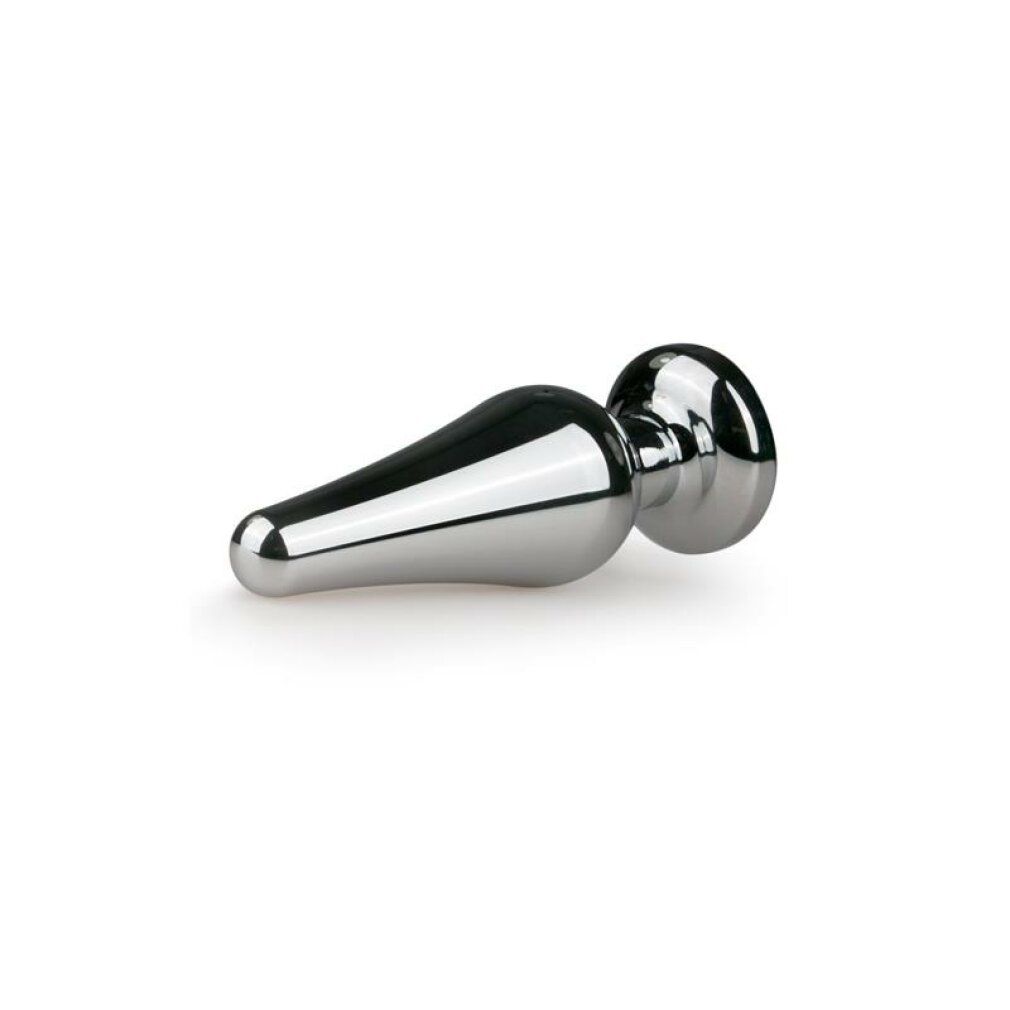 Plug anale conico in metallo argentato. Design lucido.