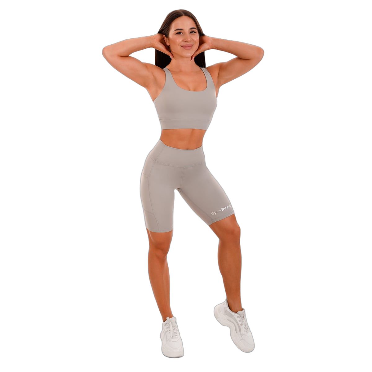 GymBeam Reggiseno sportivo da donna Cut-Out grigio con spalline regolabili