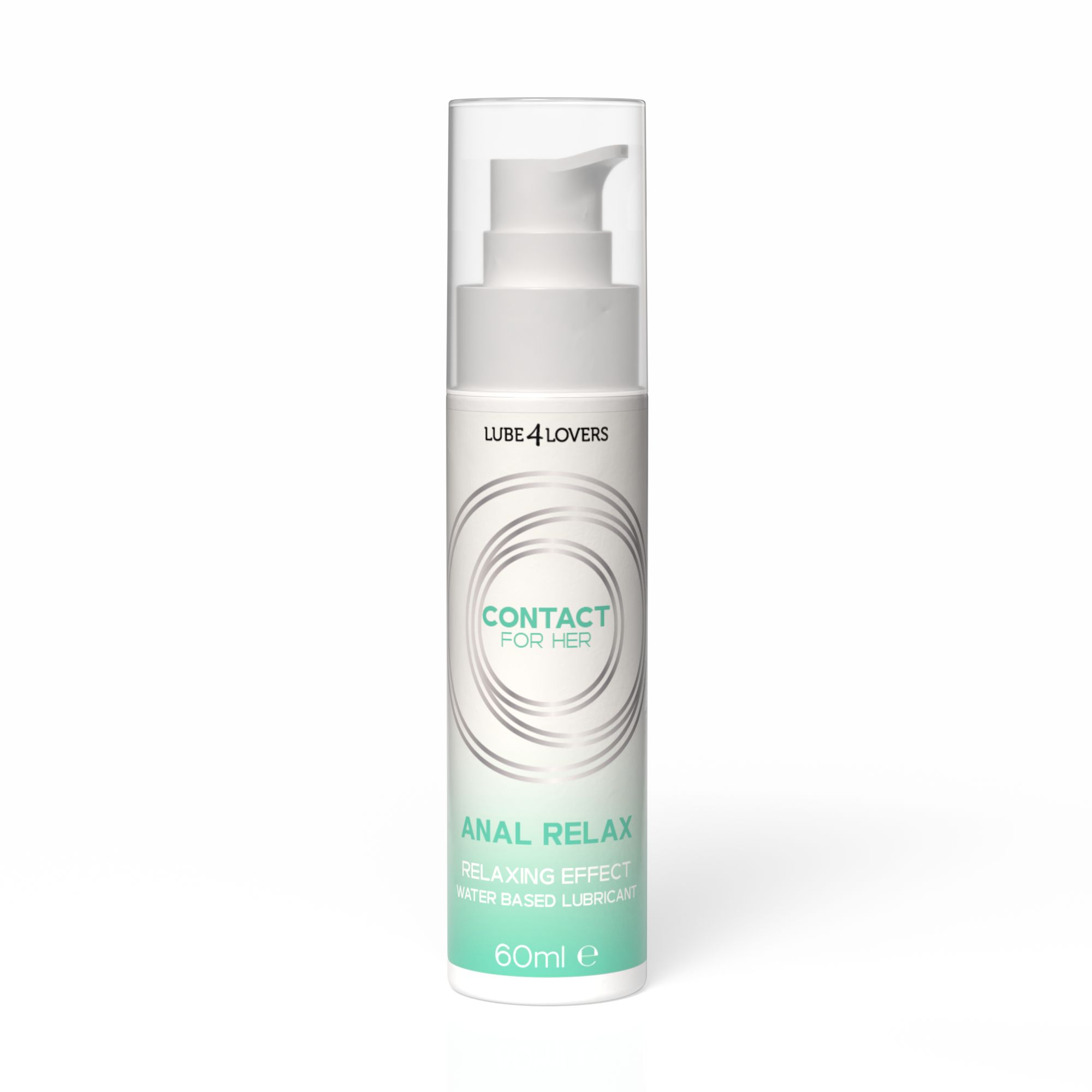 Flacone con scritta "CONTACT FOR HER ANAL RELAX". Lubrificante a base d'acqua. 60ml.