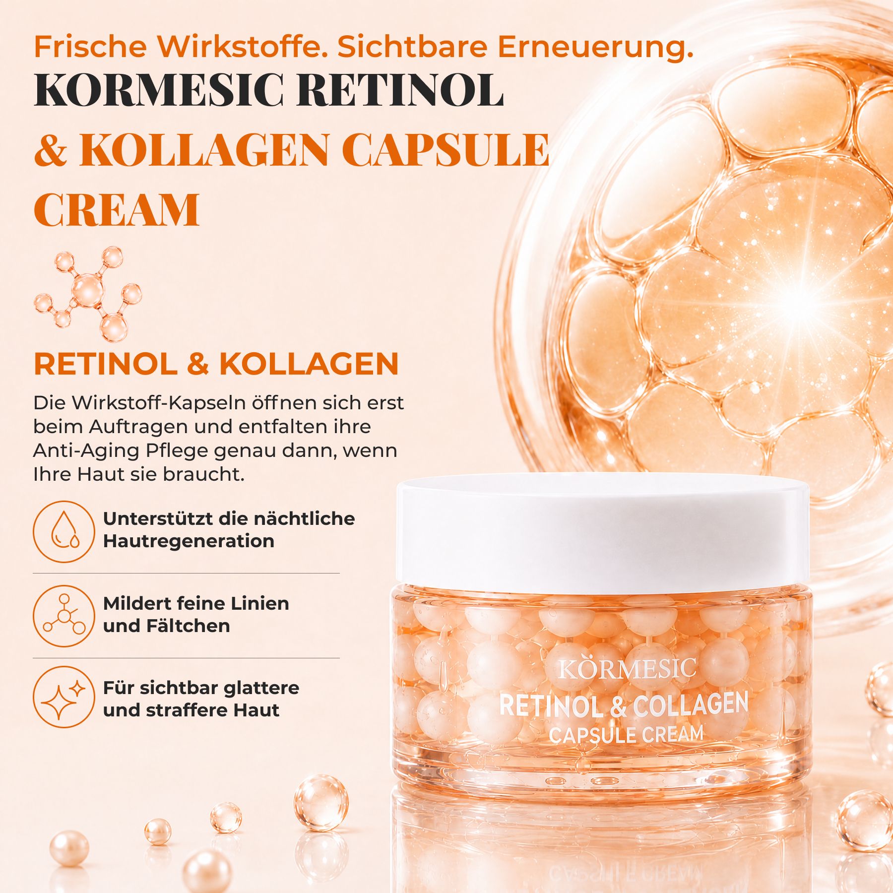 KORMESIC Crema Viso in Capsule al Retinolo e Collagene – Trattamento Notte Anti-Età