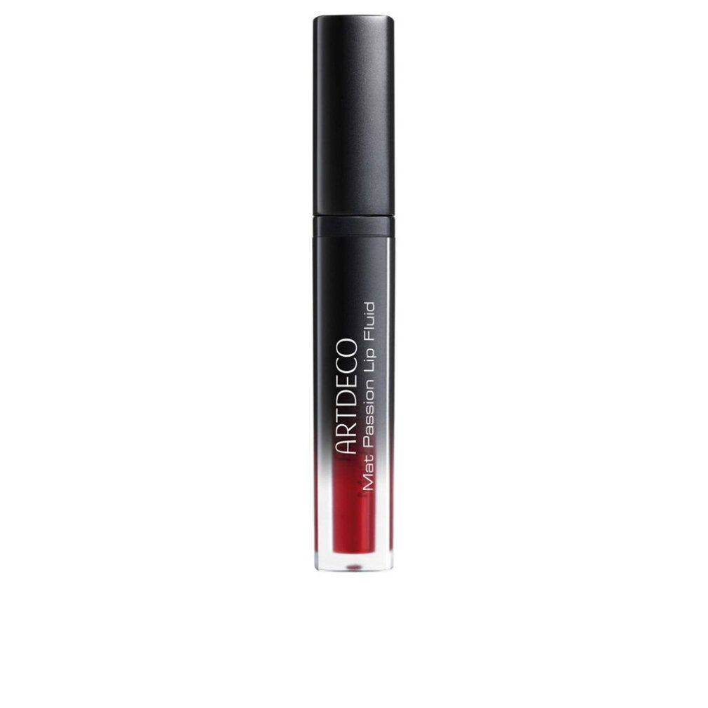 Flacone di lip fluid. Tappo nero, flacone trasparente. Scritta: ARTDECO Mat Passion Lip Fluid.
