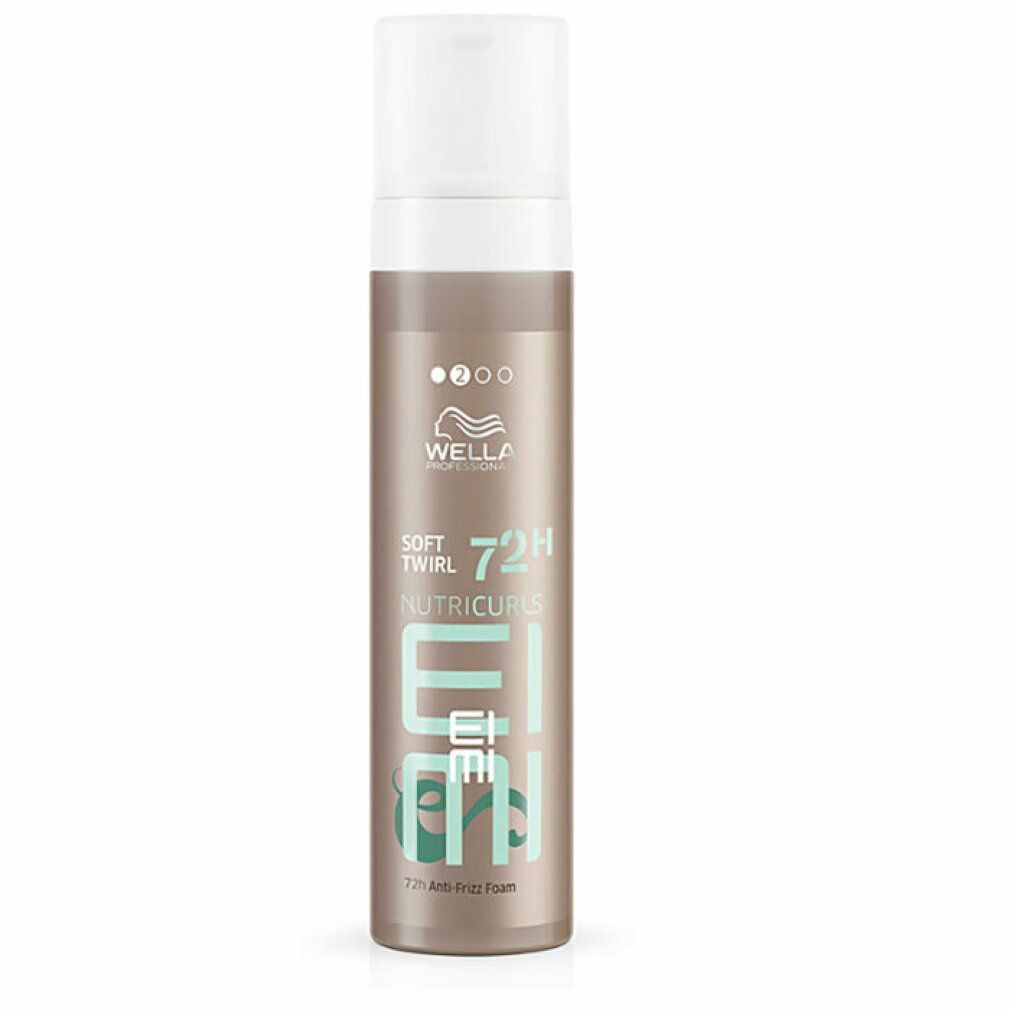 Wella Eimi Nutricurls Soft Twirl. Flacone marrone con tappo bianco. Testo: Soft Twirl, 72H, Eimi.