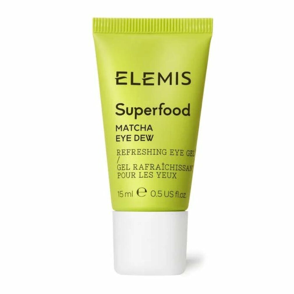 Tubo verde con tappo bianco. Scritta: Elemis Superfood Matcha Eye Dew, Refreshing Eye Gel. Volume: 15ml.
