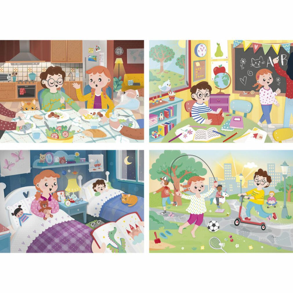 Quattro puzzle con scene della vita quotidiana dei bambini. 2x20 e 2x60 pezzi. Senza confezione, puzzle assemblati.