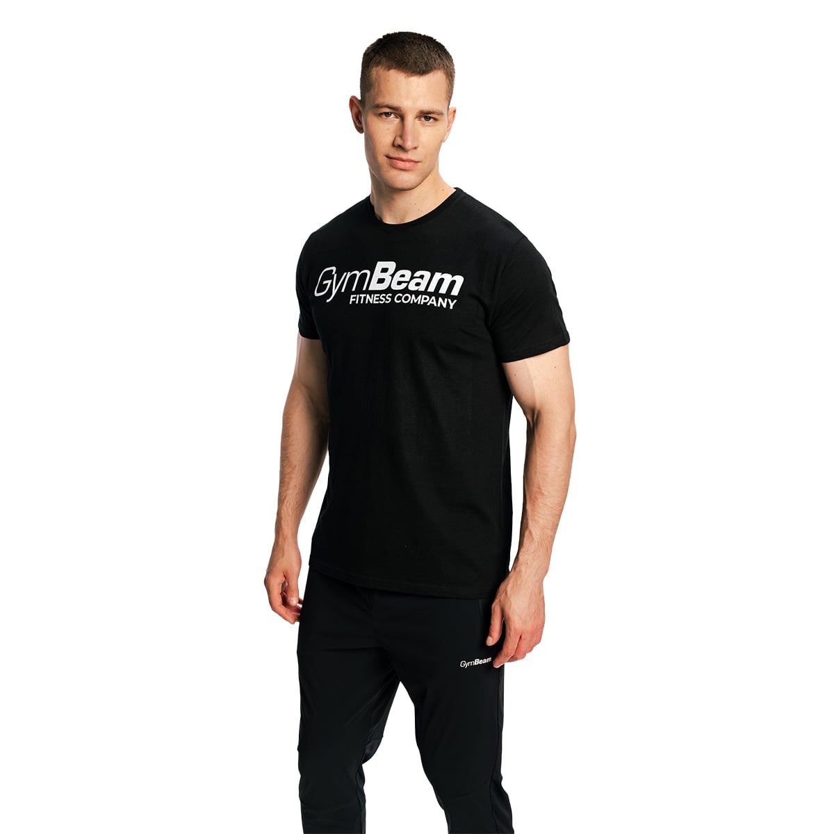 GymBeam T-shirt uomo Fitness in cotone nera regular