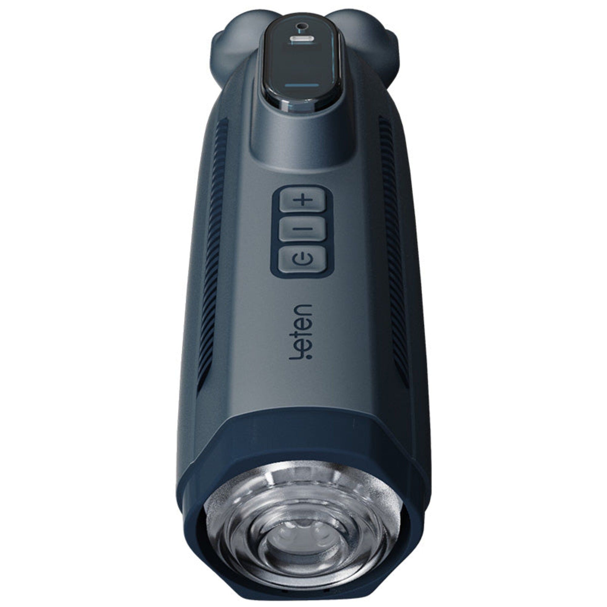 Dispositivo grigio con pulsanti, display ed elemento trasparente. Marchio: leten.