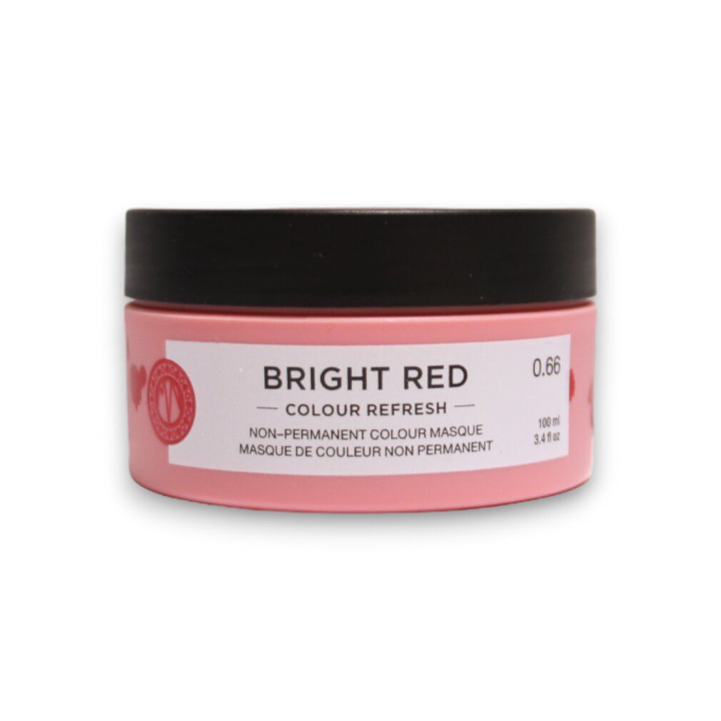 Barattolo rosa con coperchio nero. Scritta: Bright Red Colour Refresh. 0.66. Maschera colore non permanente.