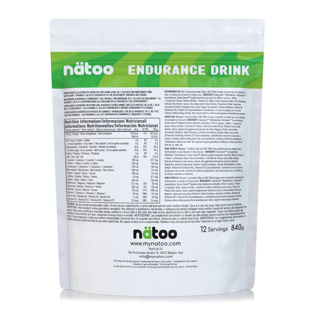 Natoo Ultra Endurance Drink gusto Lemon Lime con Caffeina